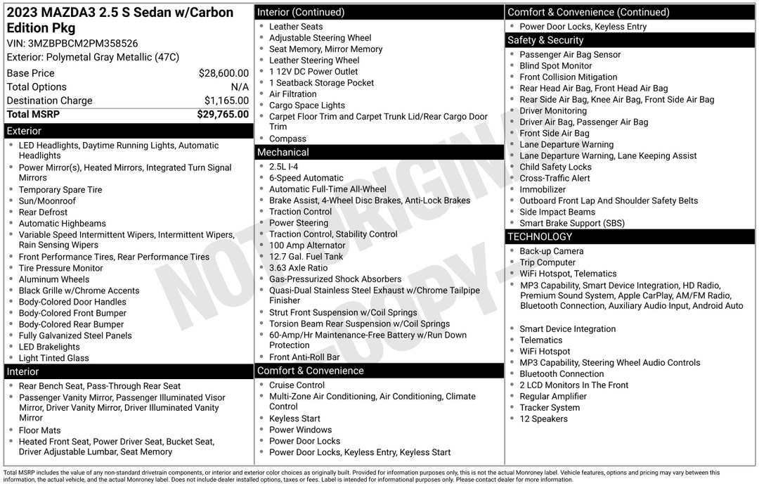2023 MAZDA Mazda3 2.5 S Carbon Edition - Image 3