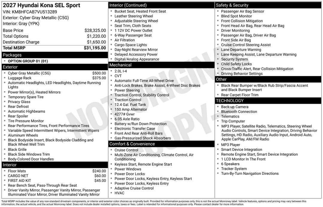 2027 Hyundai Kona SEL Sport - Image 3