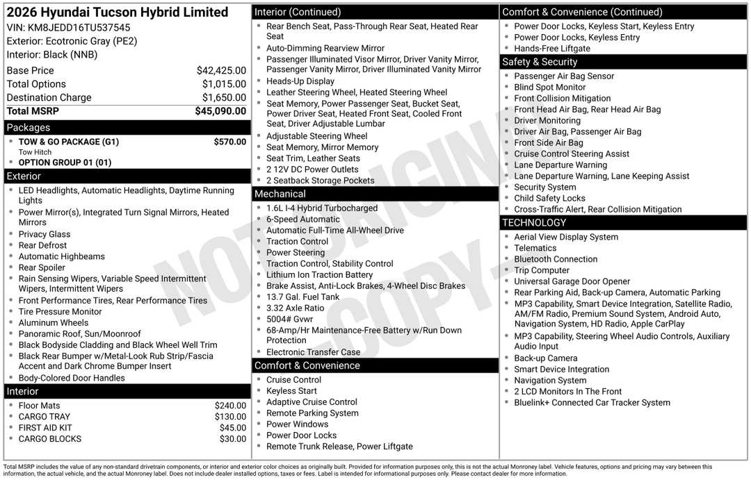 2026 Hyundai Tucson Hybrid Limited - Image 3