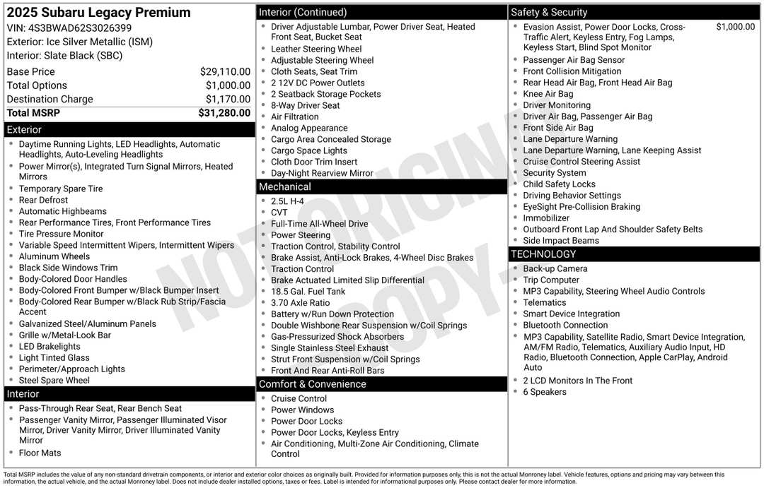 2025 Subaru Legacy Premium - Image 2