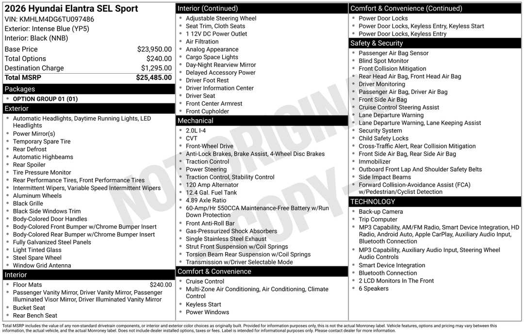 2026 Hyundai Elantra SEL Sport - Image 2